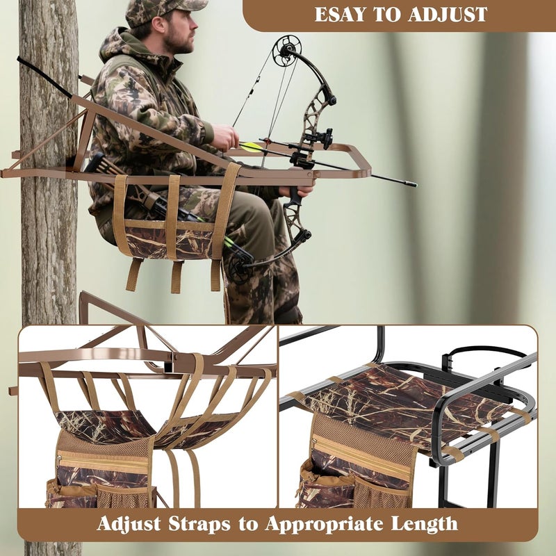 Smasrob Universal Tree Stand Seat Replacement with 3 Pockets, Adjustable Tree Stand Seat with Metal Buckles, Fits Most Ladder Tree Stands, Camouflage - Image 3